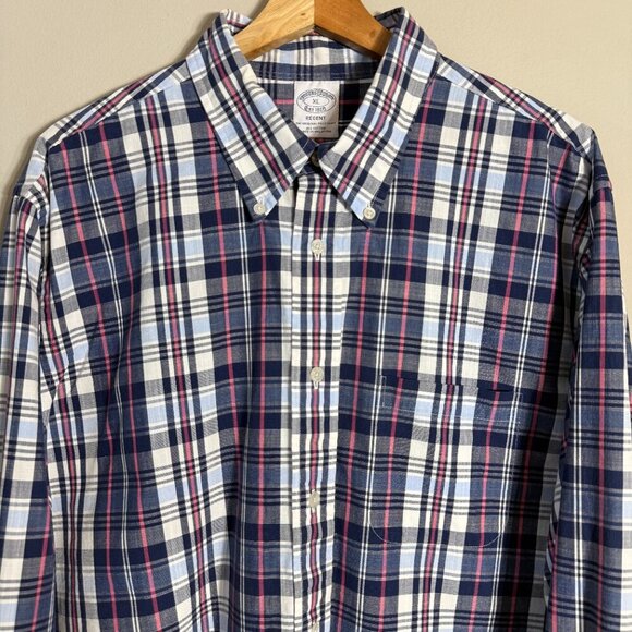 Brooks Brothers Plaid Regent Button Down Shirt Men's XL Blue White Preppy Casual - Picture 5 of 13